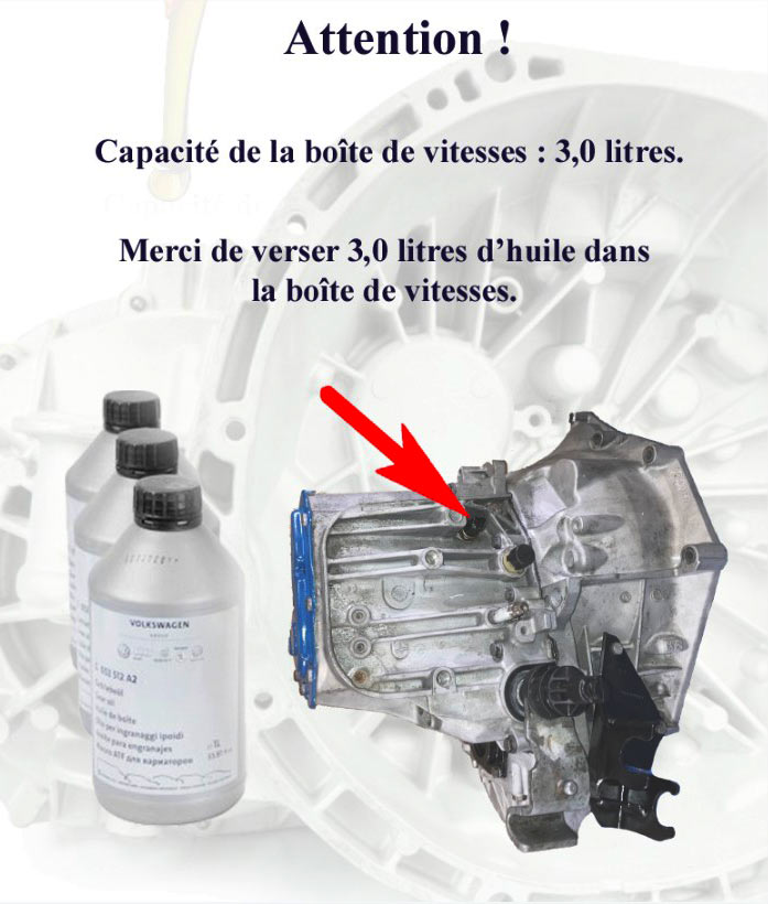 La contenance max. en huile des boîtes 20GP est de 3 litres